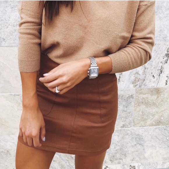 Brown Faux Leather Skirt - Picture 1 of 6